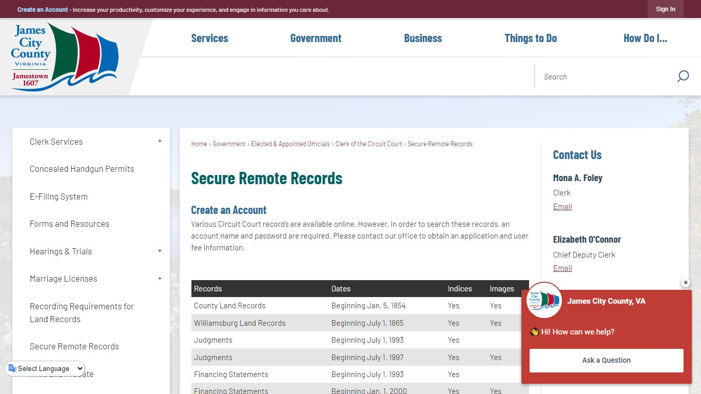 Secure Remote Records | James City County, VA